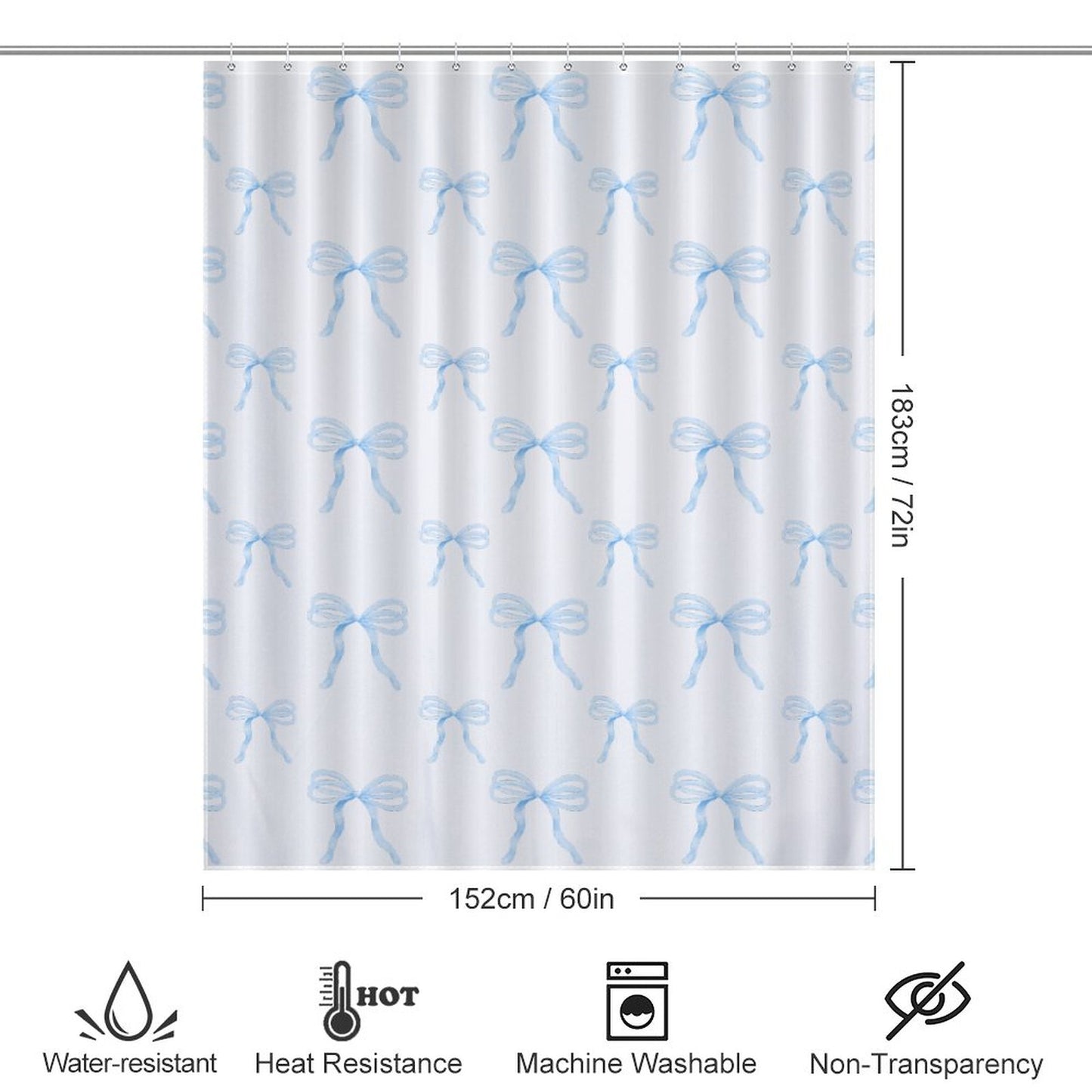 Lightweight Shower Curtain- Watercolor Coquette Blue Bows