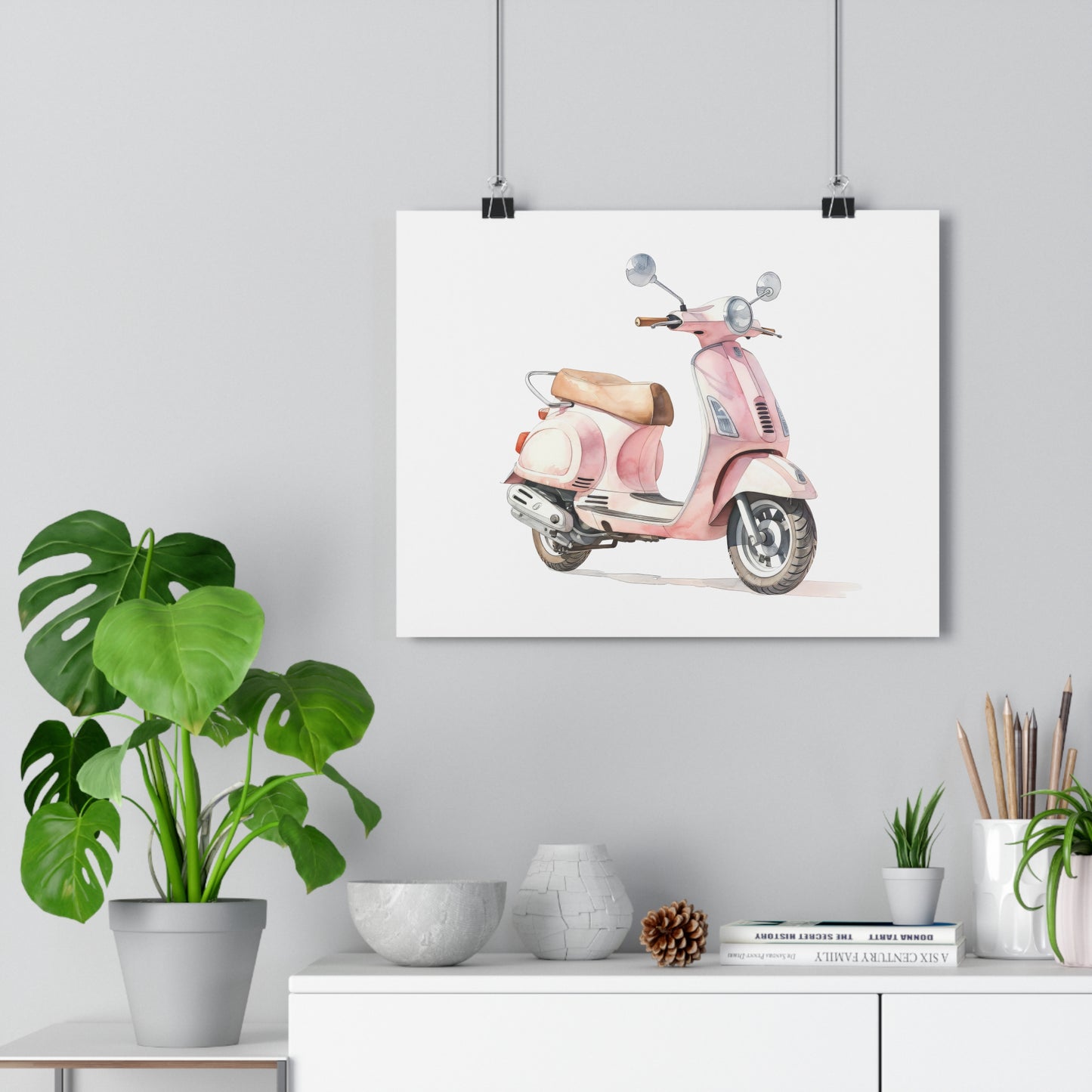 Giclée Art Print Watercolor Pink Paris Scooter