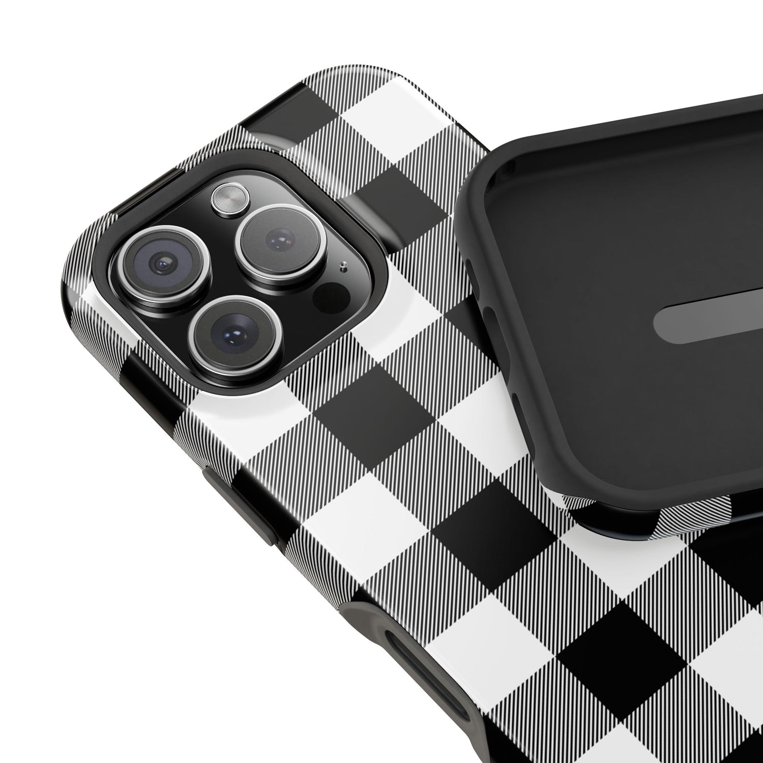 Impact-Resistant Phone Case Black White Buffalo Plaid, iPhone, Samsung