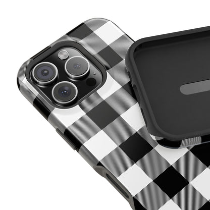 Impact-Resistant Phone Case Black White Buffalo Plaid