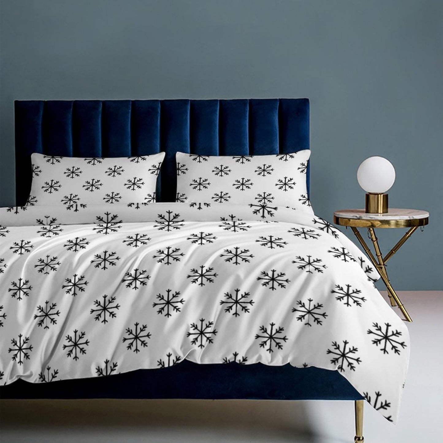 Minimalist Snowflakes 3-Piece Bedding Set-86"×70" Twin, Reversible Seasonal Duvet Cover Set