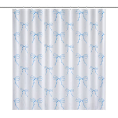 Lightweight Shower Curtain- Watercolor Coquette Blue Bows