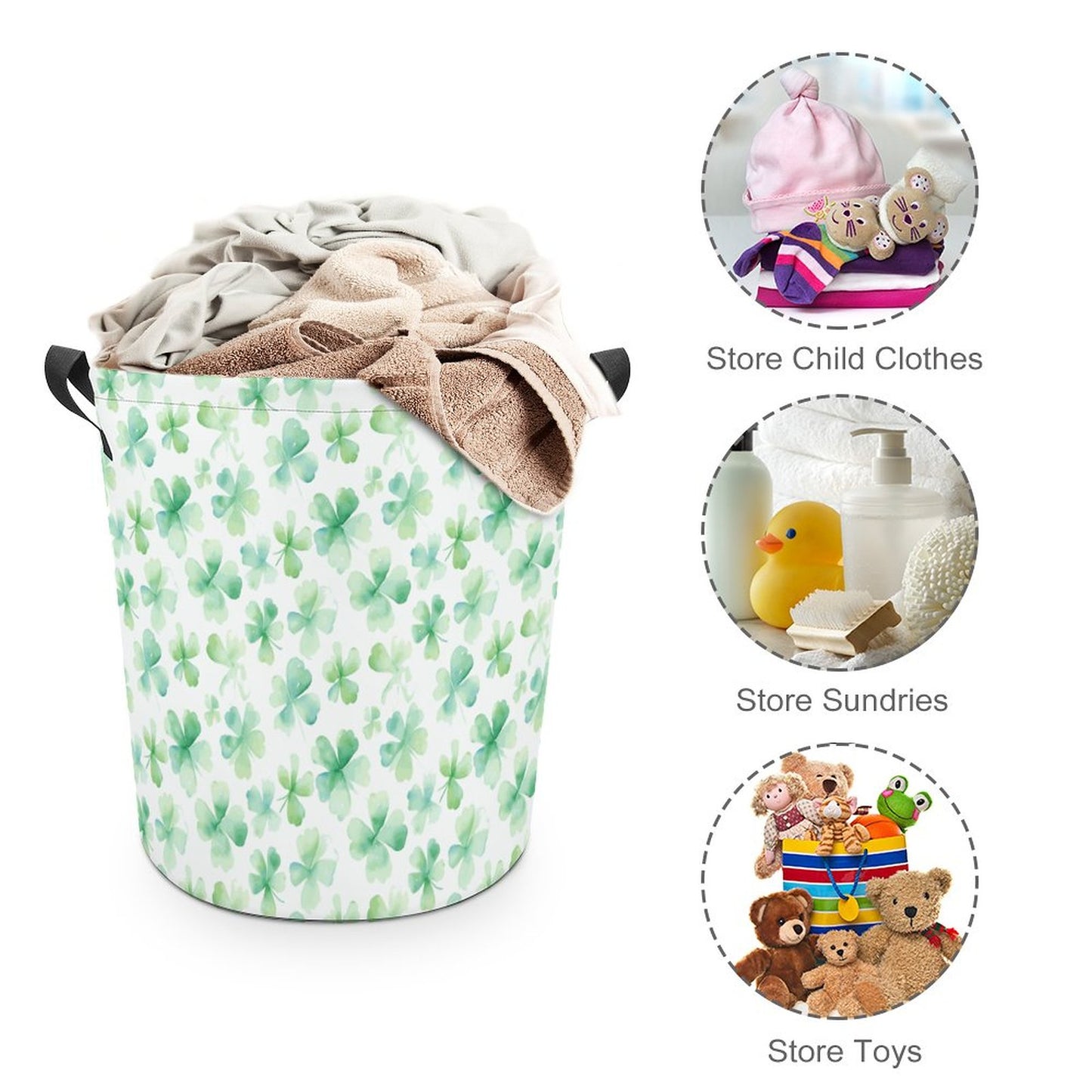 Collapsible Laundry Hamper- Watercolor Clovers