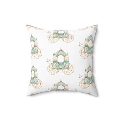 Spun Polyester Square Pillow with Removable Cover Watercolor Teal Princess Carriage