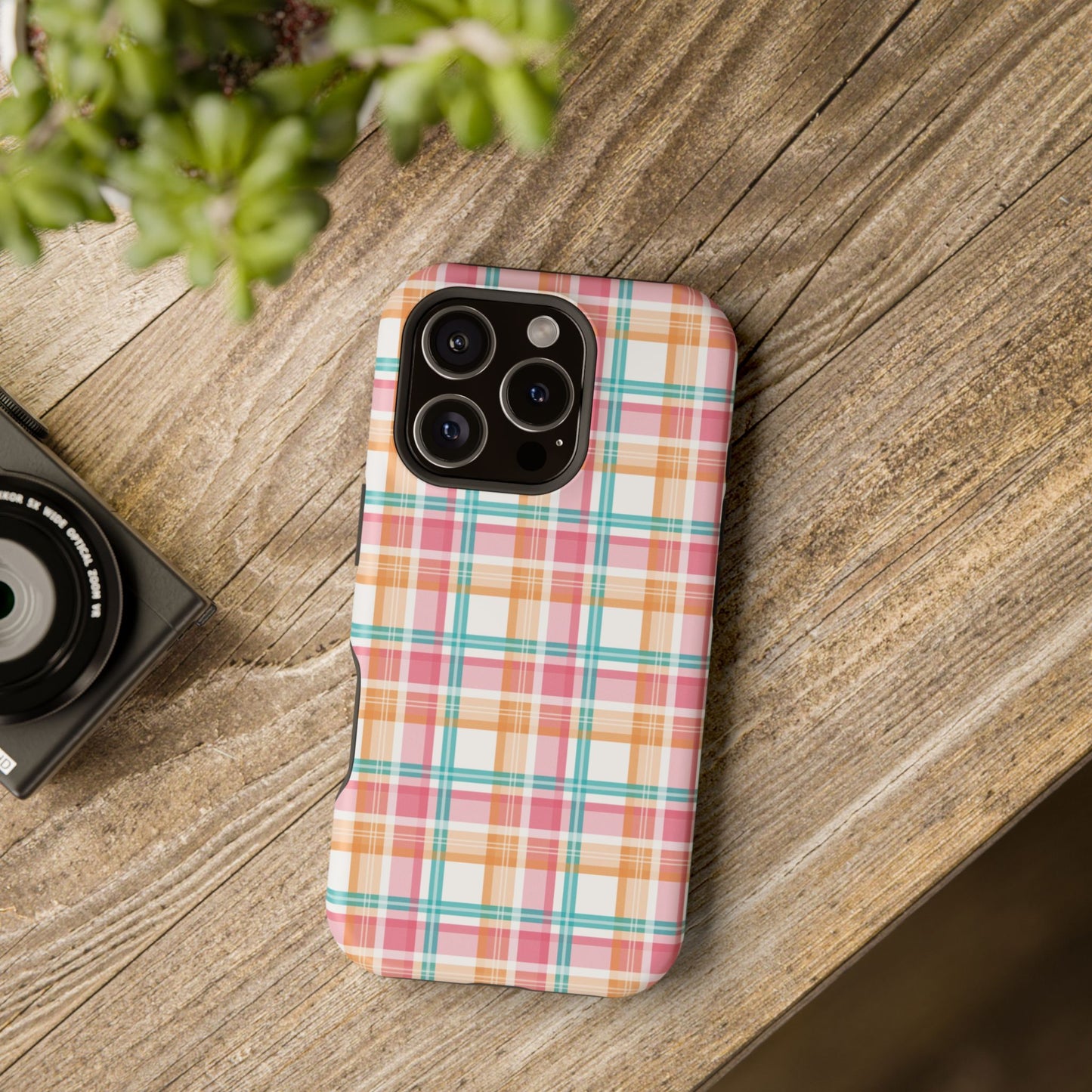 Impact-Resistant Phone Case - Summer Plaid Pink