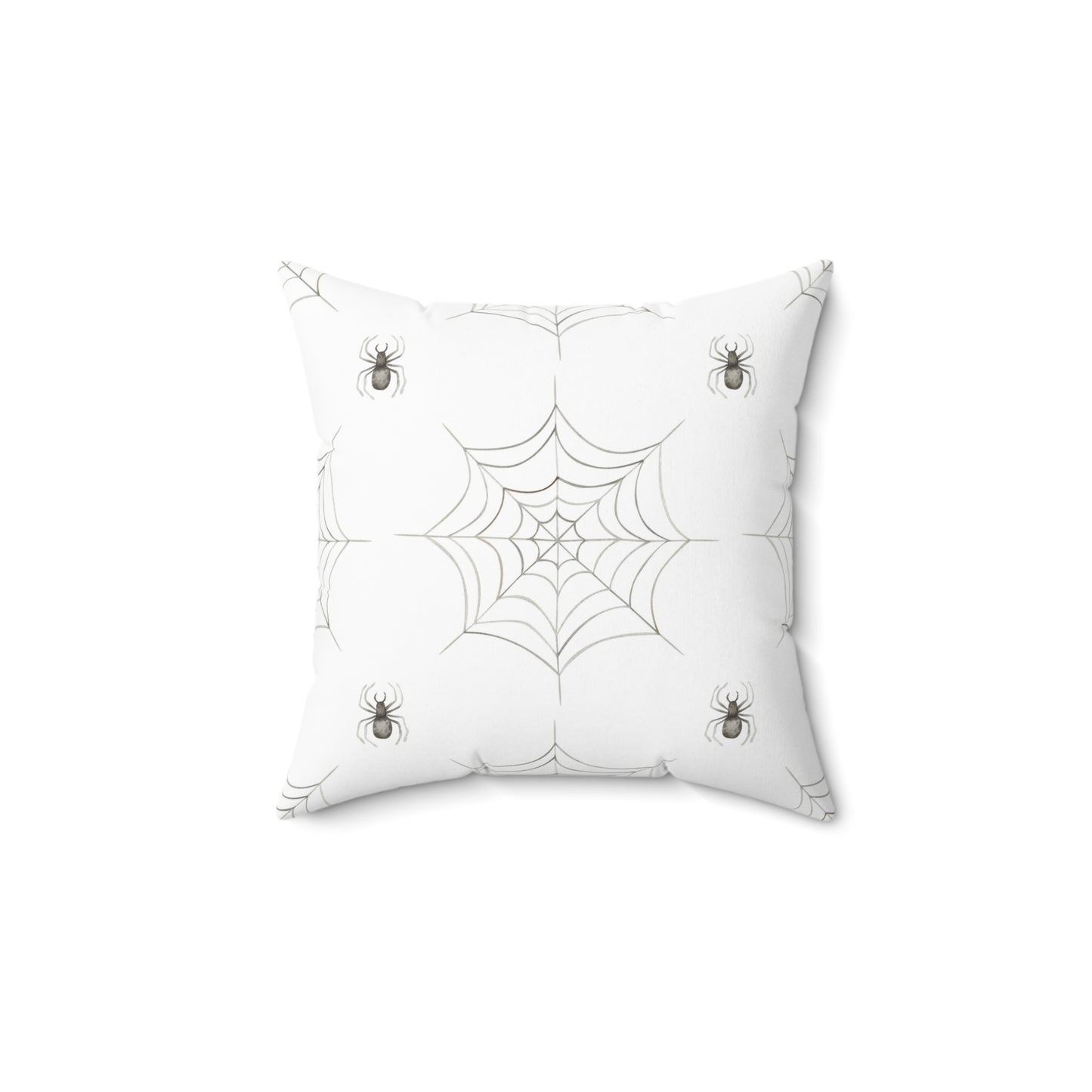 Spun Polyester Square Pillow with Removable Cover Watercolor Halloween Spider Web Bats