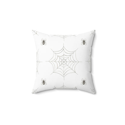 Spun Polyester Square Pillow with Removable Cover Watercolor Halloween Spider Web Bats