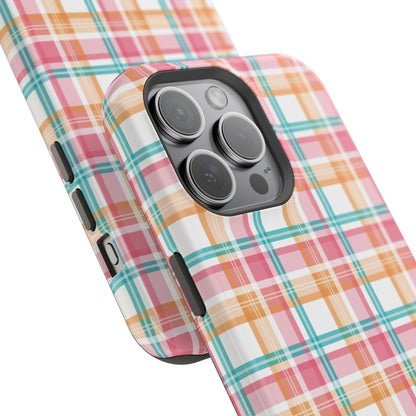 Impact-Resistant Phone Case - Summer Plaid Pink