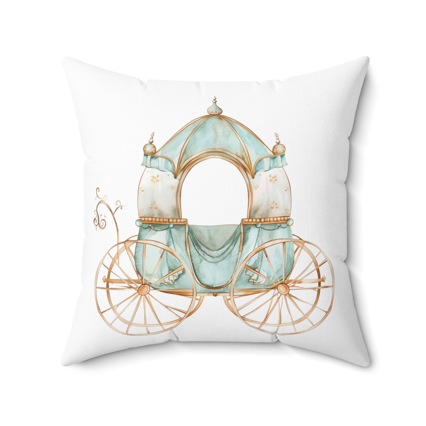 Spun Polyester Square Pillow with Removable Cover Watercolor Teal Princess Carriage