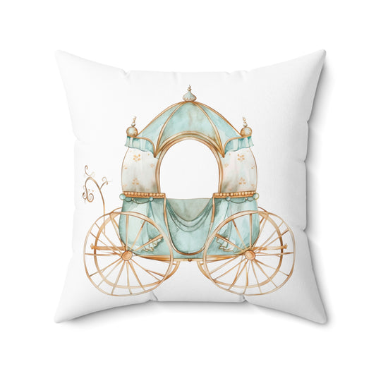 Spun Polyester Square Pillow with Removable Cover Watercolor Teal Princess Carriage