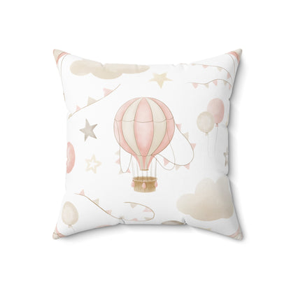 Spun Polyester Square Pillow with Removable Cover Watercolor Balloon Clouds Pink