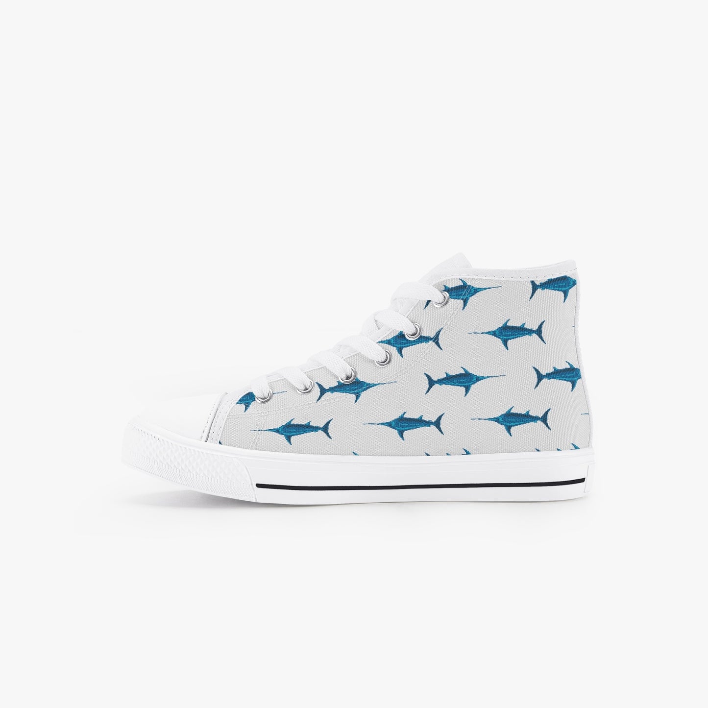 Unisex Blue Swordfish Kid’s High-Top Canvas Shoes