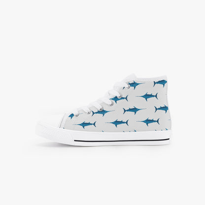 Unisex Blue Swordfish Kid’s High-Top Canvas Shoes