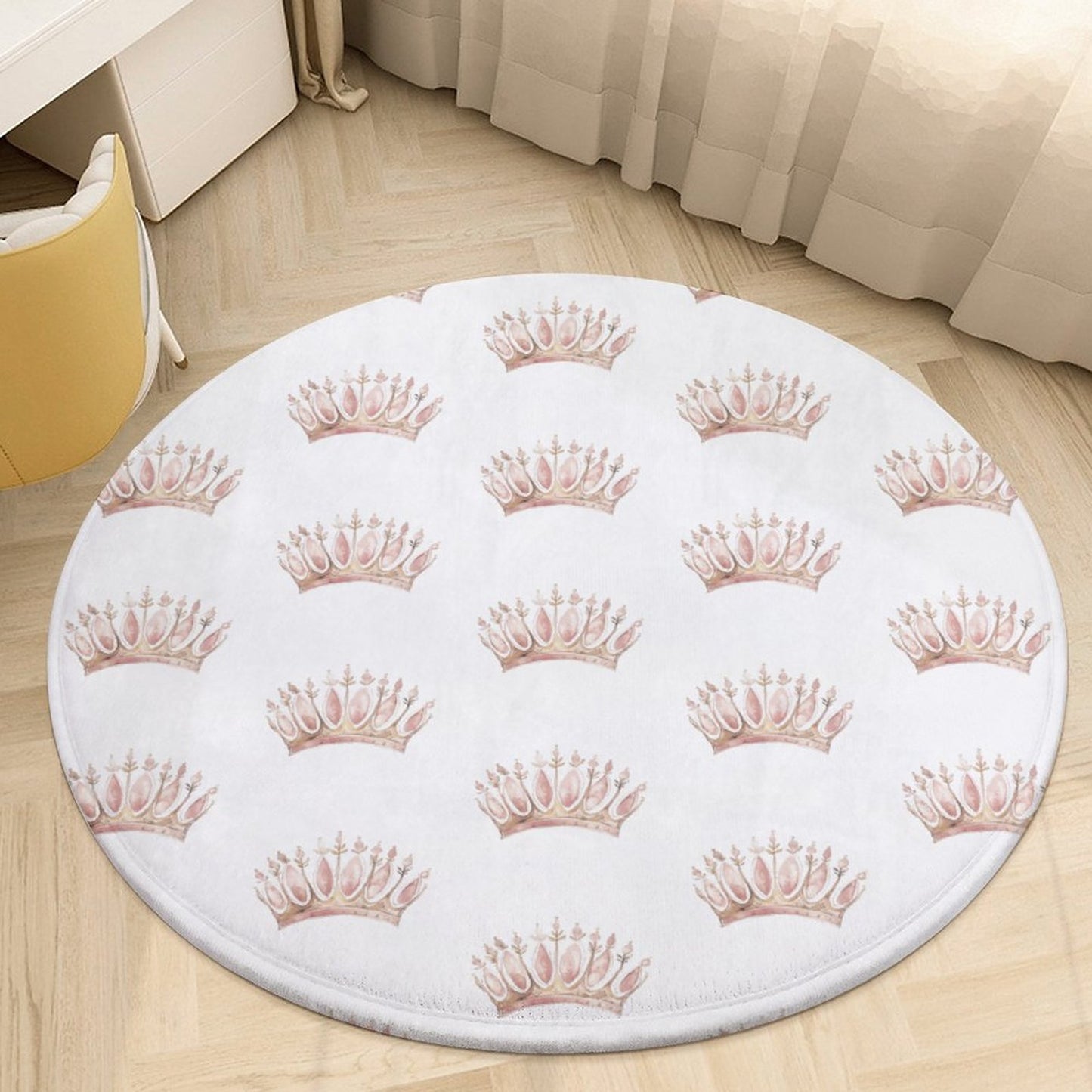 Round Bath Mat- Watercolor Pink Princess Crown