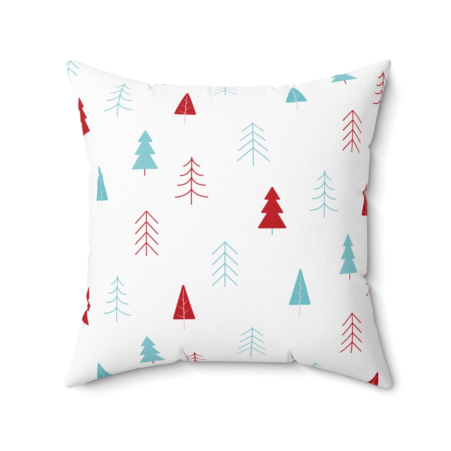 Spun Polyester Square Pillow with Removable Cover Classic Christmas Trees Red and Aqua