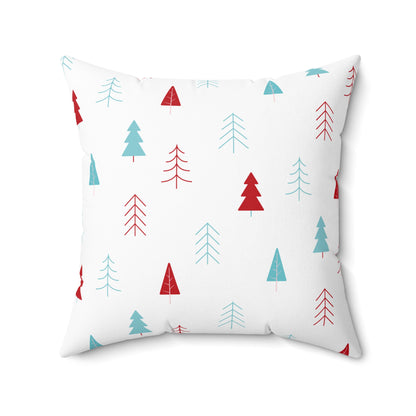 Spun Polyester Square Pillow with Removable Cover Classic Christmas Trees Red and Aqua