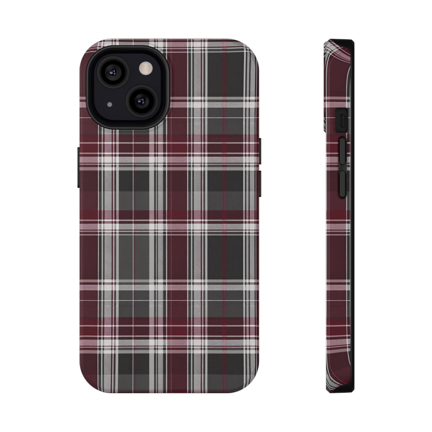 Stylish Plaid Impact-Resistant Phone Cases- Maroon Grey Plaid