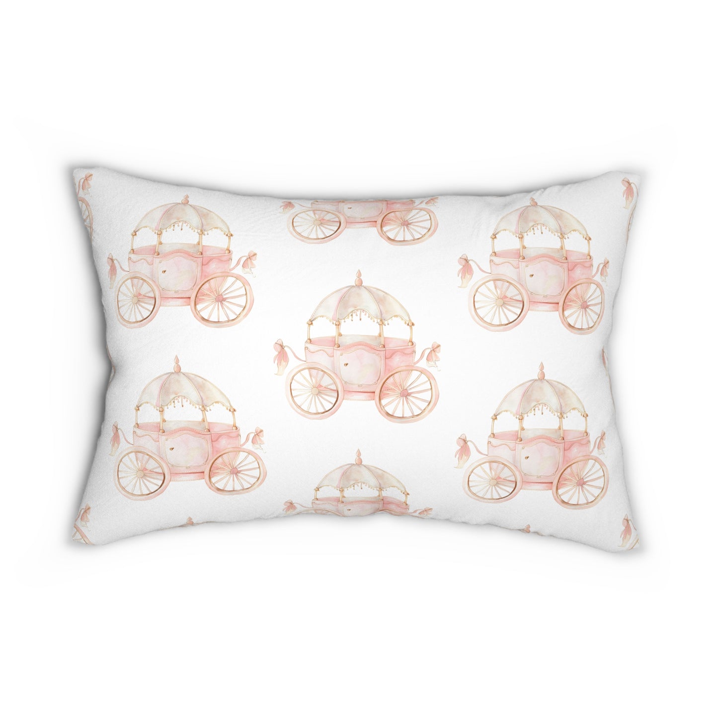 Spun Polyester Lumbar Pillow with Removable Cover Watercolor Pink Princess Crown Carriages