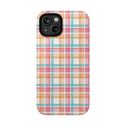 Impact-Resistant Phone Case - Summer Plaid Pink