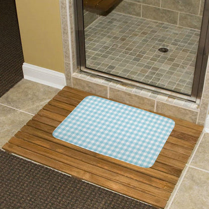 Plush Bath Mat- Spring Gingham Aqua