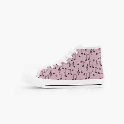 Girls 50s Diner Music Notes  Pink Kid’s High-Top Canvas Shoes