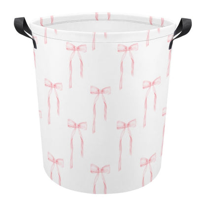 Collapsible Laundry Hamper- Watercolor Coquette Pink Bows