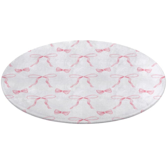 Round Plush Bath Mat- Watercolor Coquette Bows