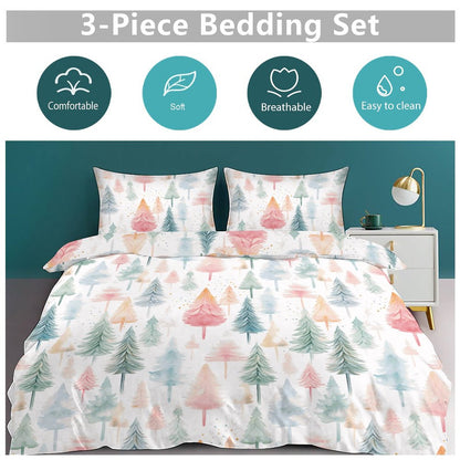 Holiday Pastel Trees 3-Piece Bedding Set-90"x90" Full/Queen Duvet