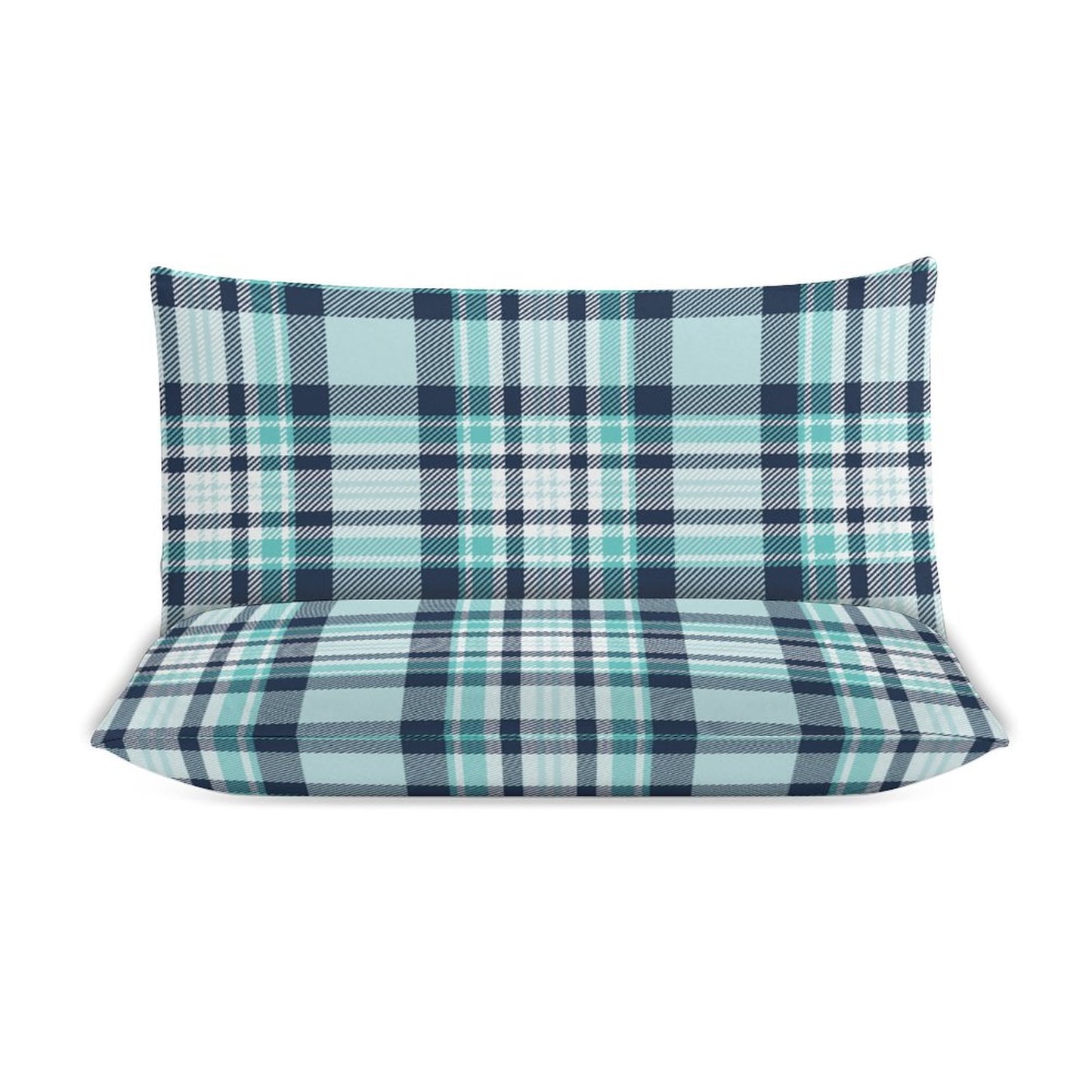 Teal Plaid 3-Piece Bedding Set-90"x90" Full, Queen Plaid Reversible Duvet Cover Set