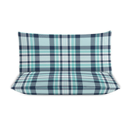 Teal Plaid 3-Piece Bedding Set-90"x90" Full, Queen Plaid Reversible Duvet Cover Set