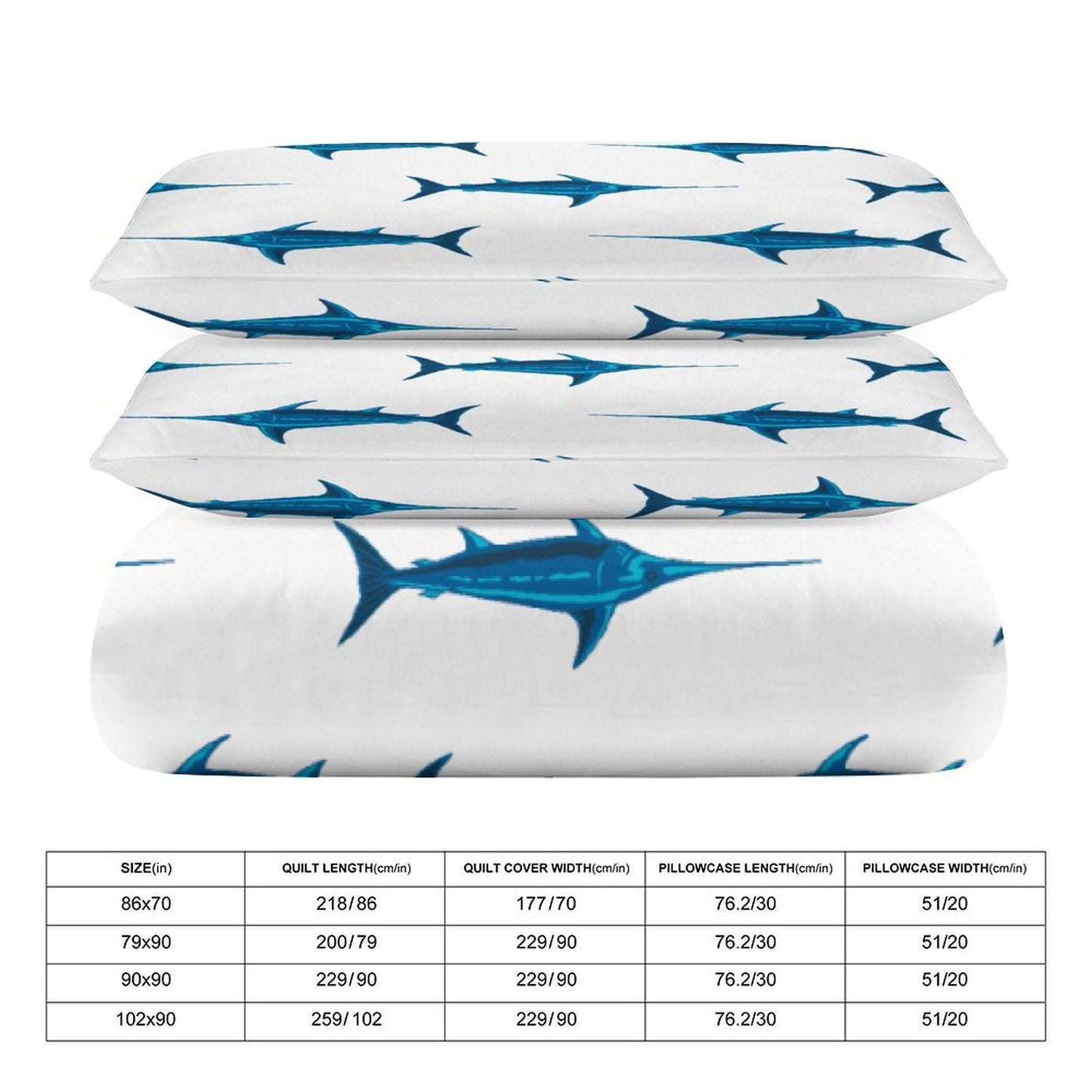 Boy's Bedding Set-90"x90" Full-Queen Blue Swordfish Duvet Cover