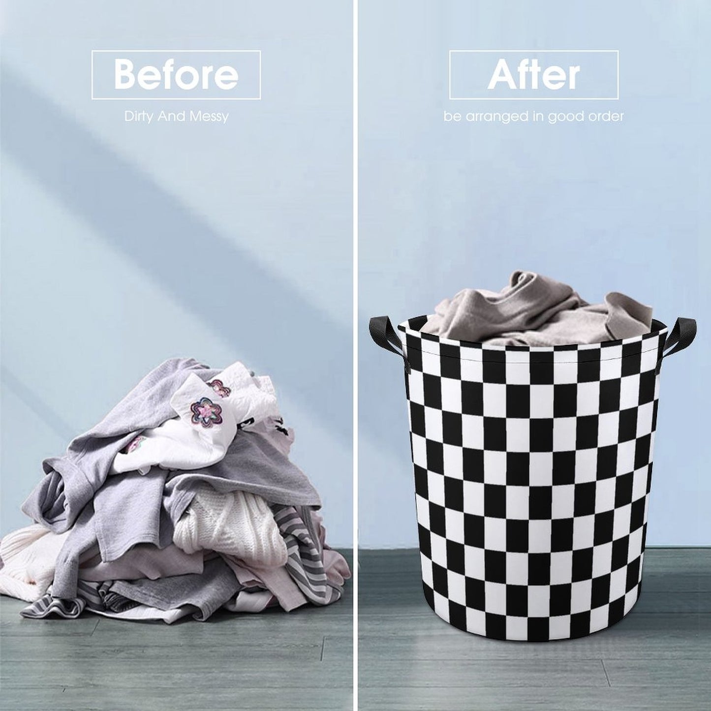 Collapsible Laundry Hamper- Black and White Checkerboard