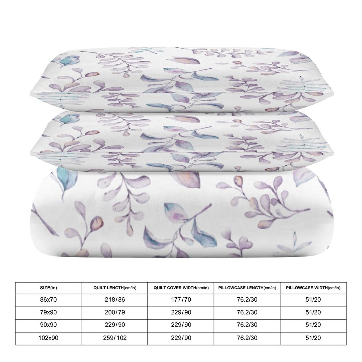 Elegant Lavender Floral 3-Piece Bedding Set-86"×70"Twin, Reversible Duvet Cover Set