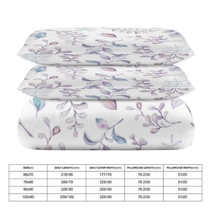 Elegant Lavender Floral 3-Piece Bedding Set-86"×70"Twin, Reversible Duvet Cover Set