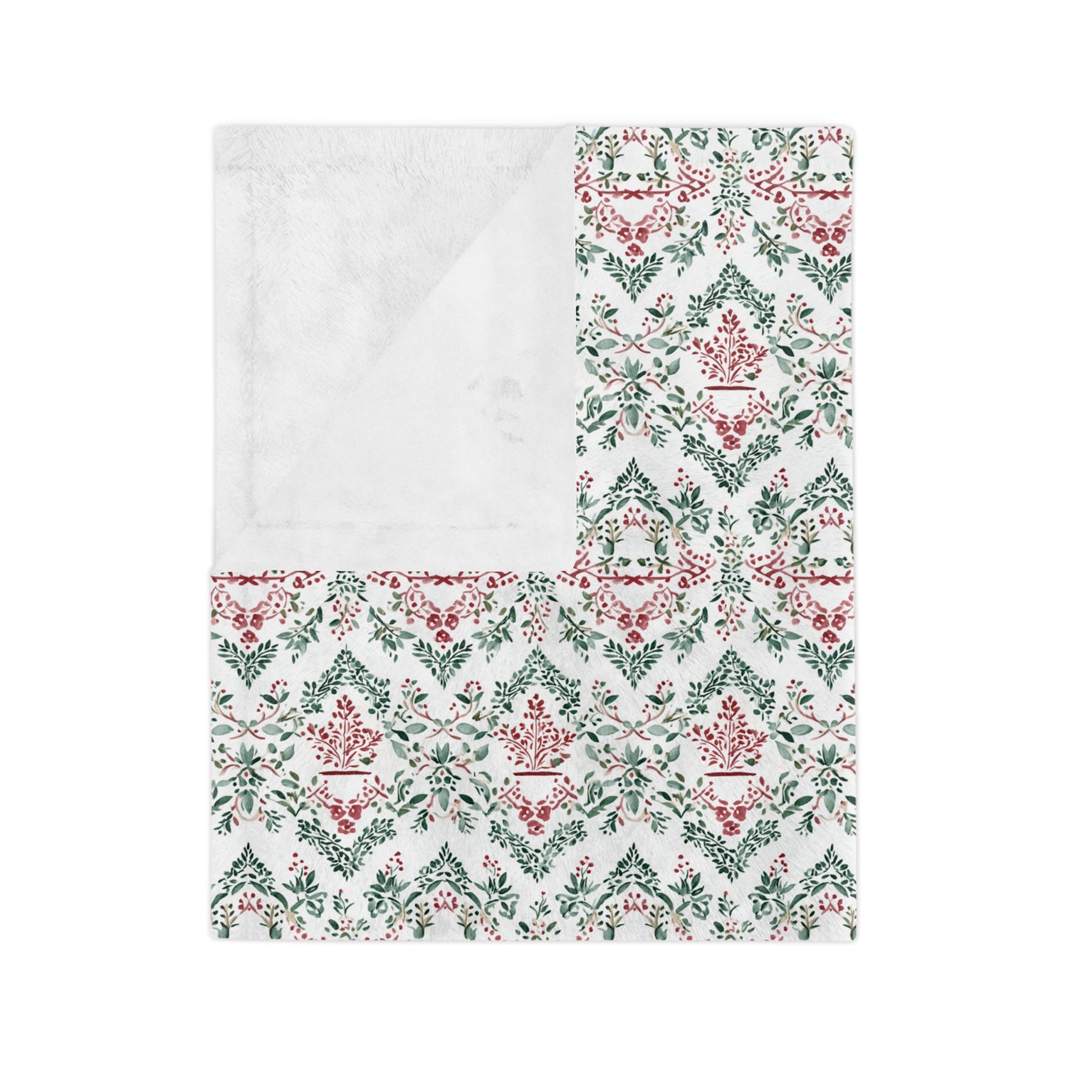 Festive Red and Green Cozy Velveteen Plush Blanket