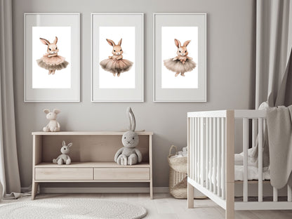 Giclée Art Print Watercolor Ballerina Bunnies 3