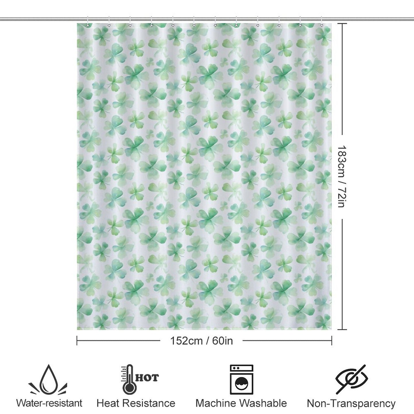 Lightweight Shower Curtain- Watercolor Clovers