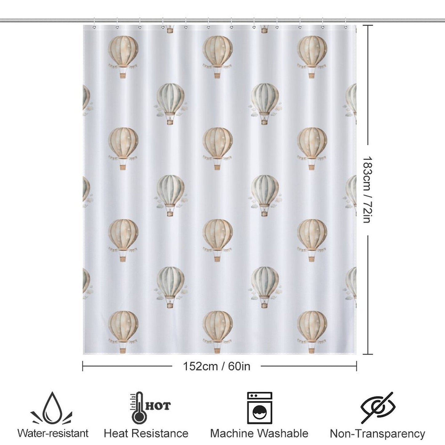 Lightweight Shower Curtain- Neutral Hot Air Balloons