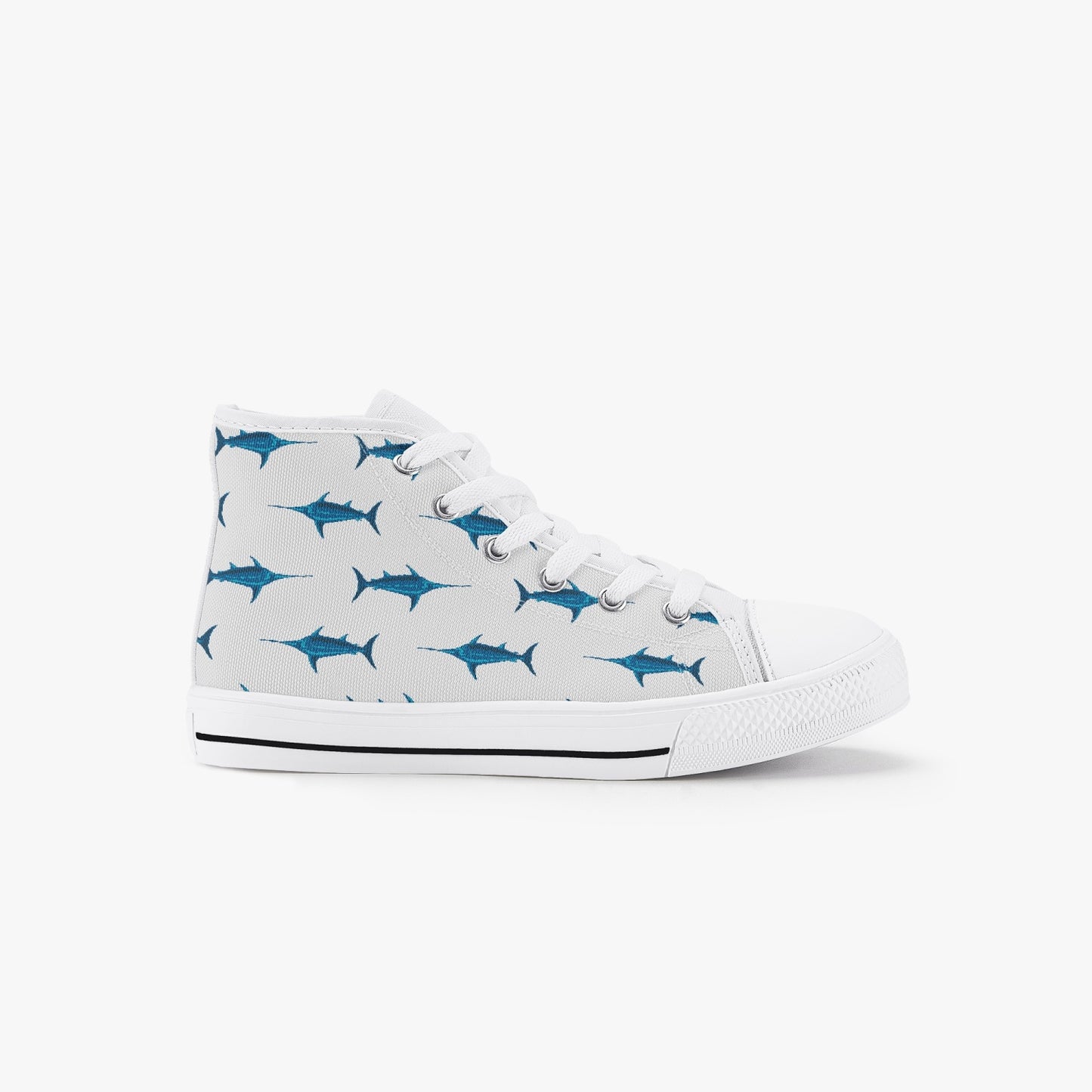 Unisex Blue Swordfish Kid’s High-Top Canvas Shoes