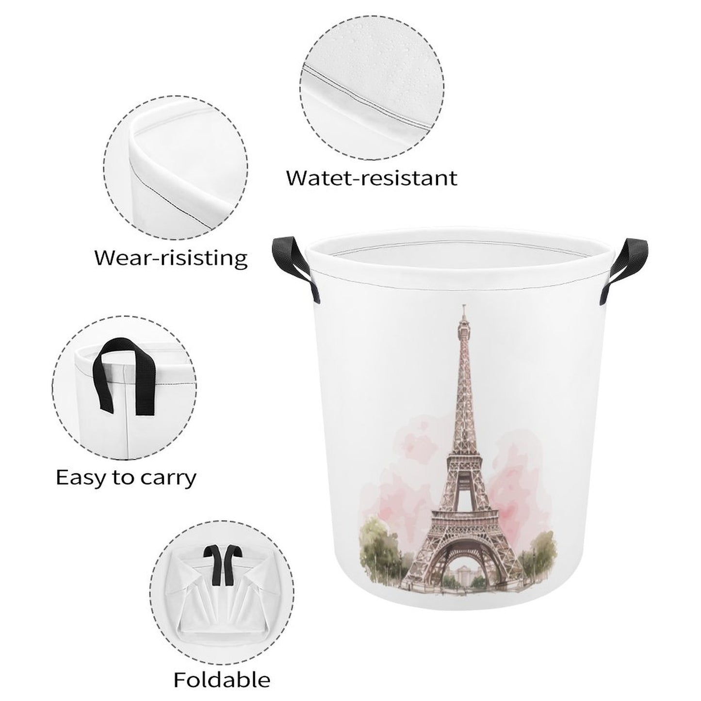 Collapsible Laundry Hamper- Pink Paris Eiffel Tower