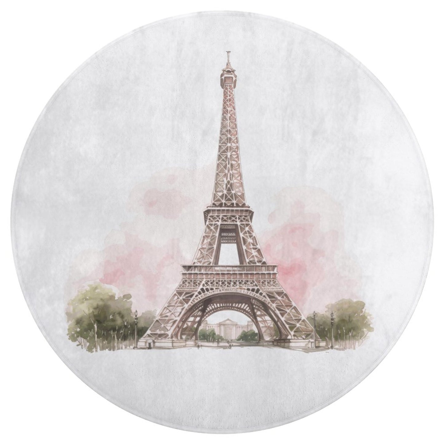 Round Plush Bath Mat- Pink Paris Eiffel Tower