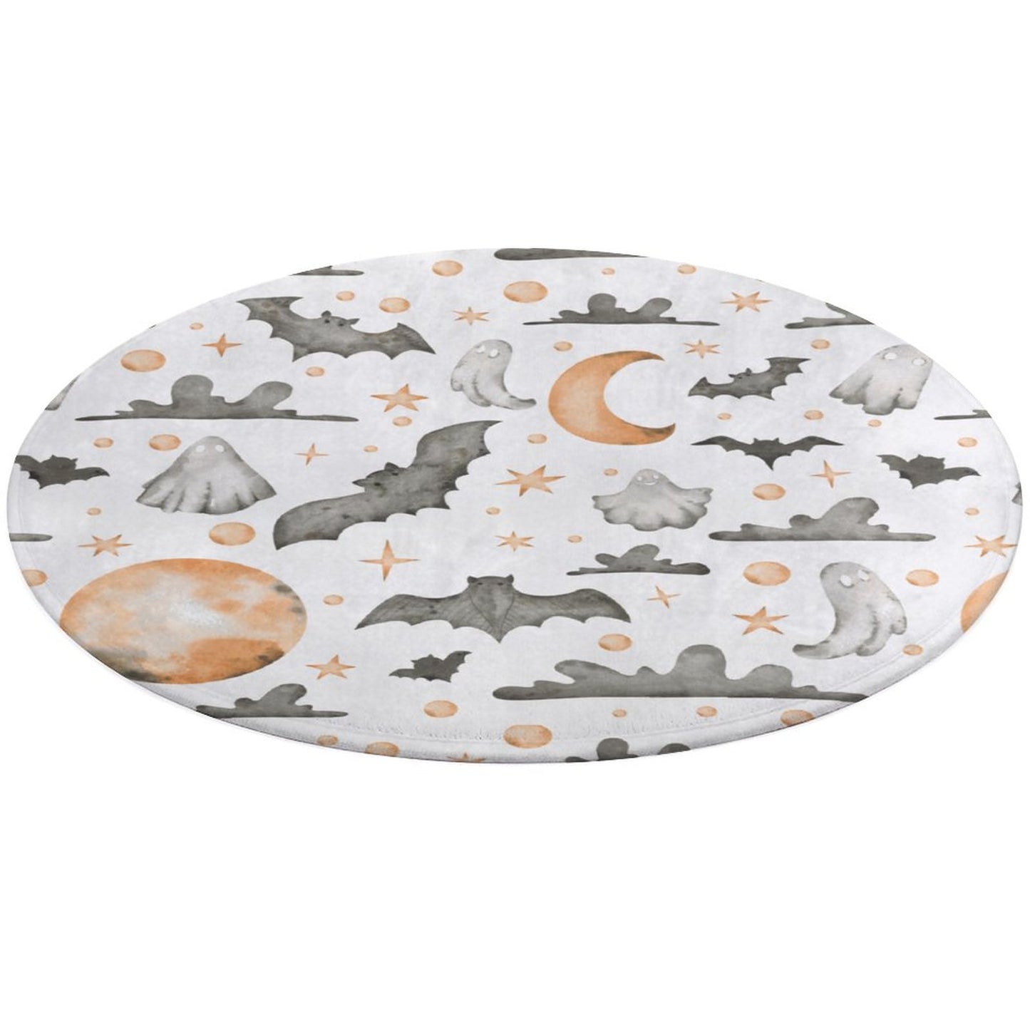 Round Plush Bath Mat- Watercolor Halloween Fun