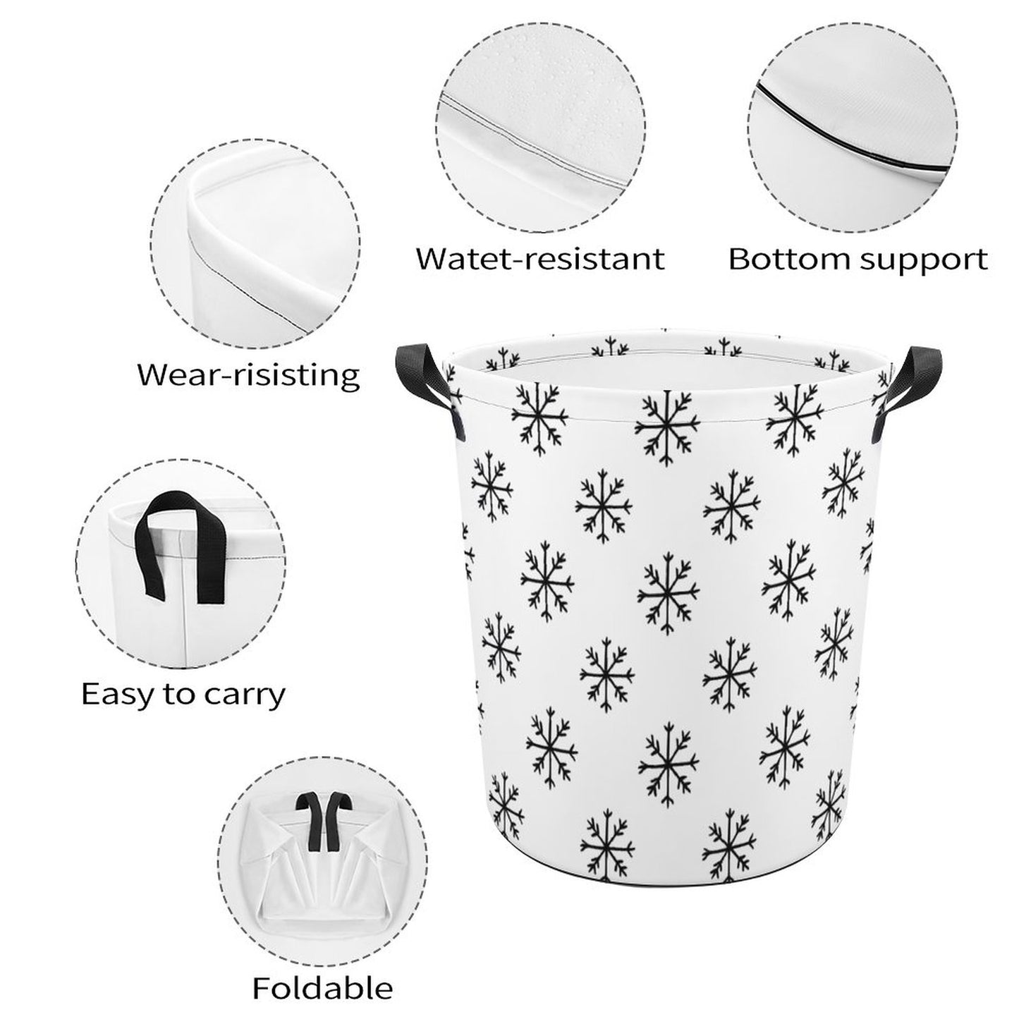 Collapsible Laundry Hamper- Sophisticated Snowflakes