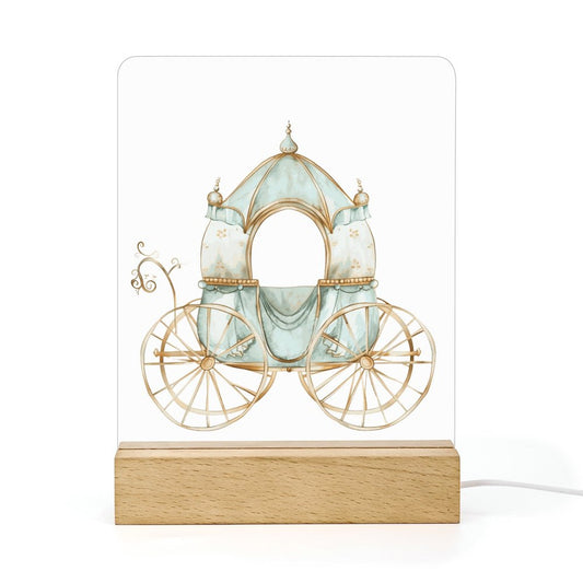 Watercolor Teal Princess Carriage Acrylic Night Light with Wooden Base