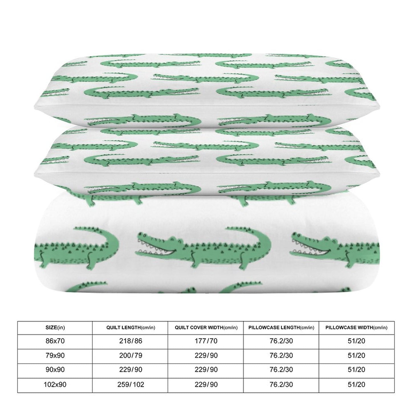 Boy's Bedding Set-90"x90" Full-Queen Green Crocodiles Duvet Cover