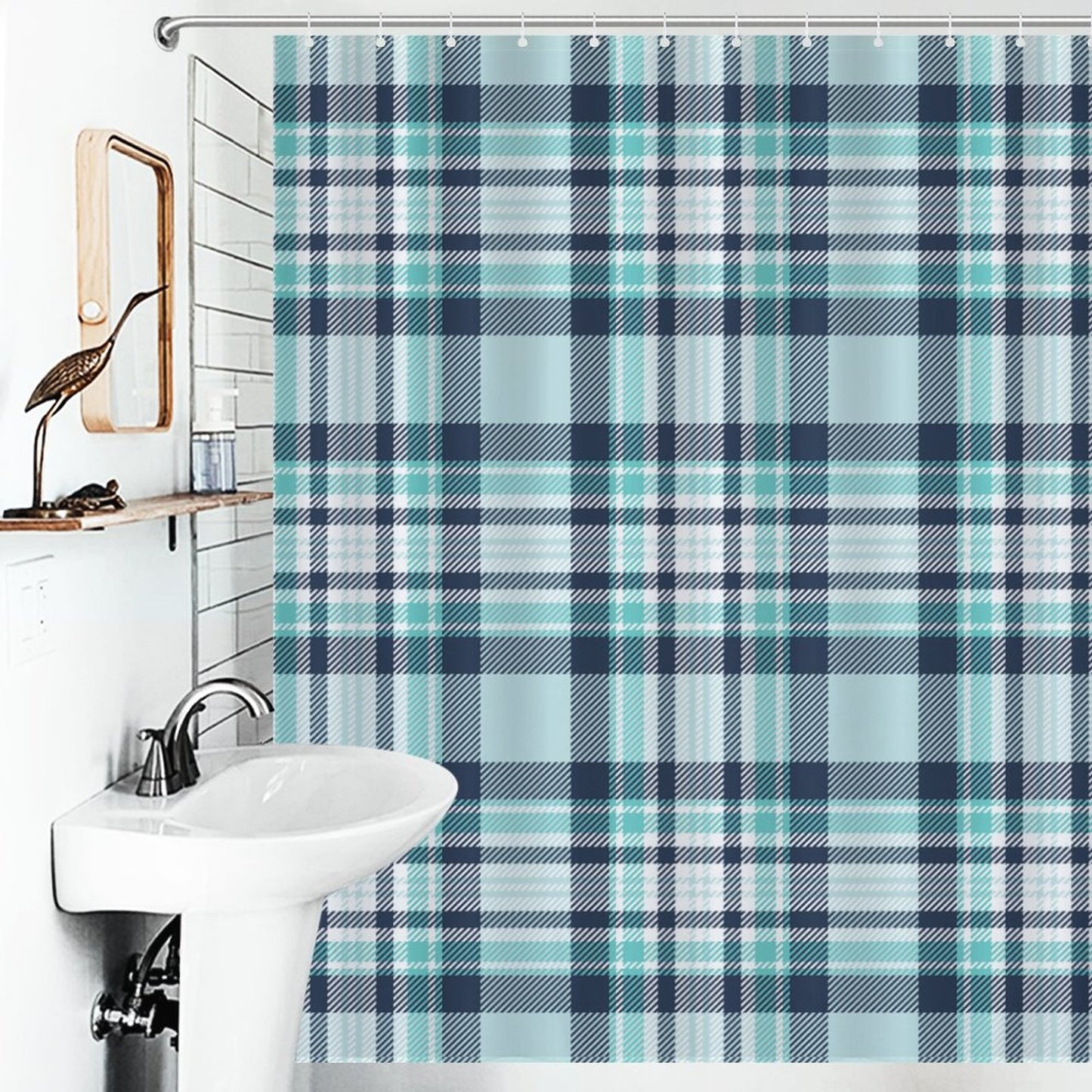 Lightweight Shower Curtain- All the Blues Plaid