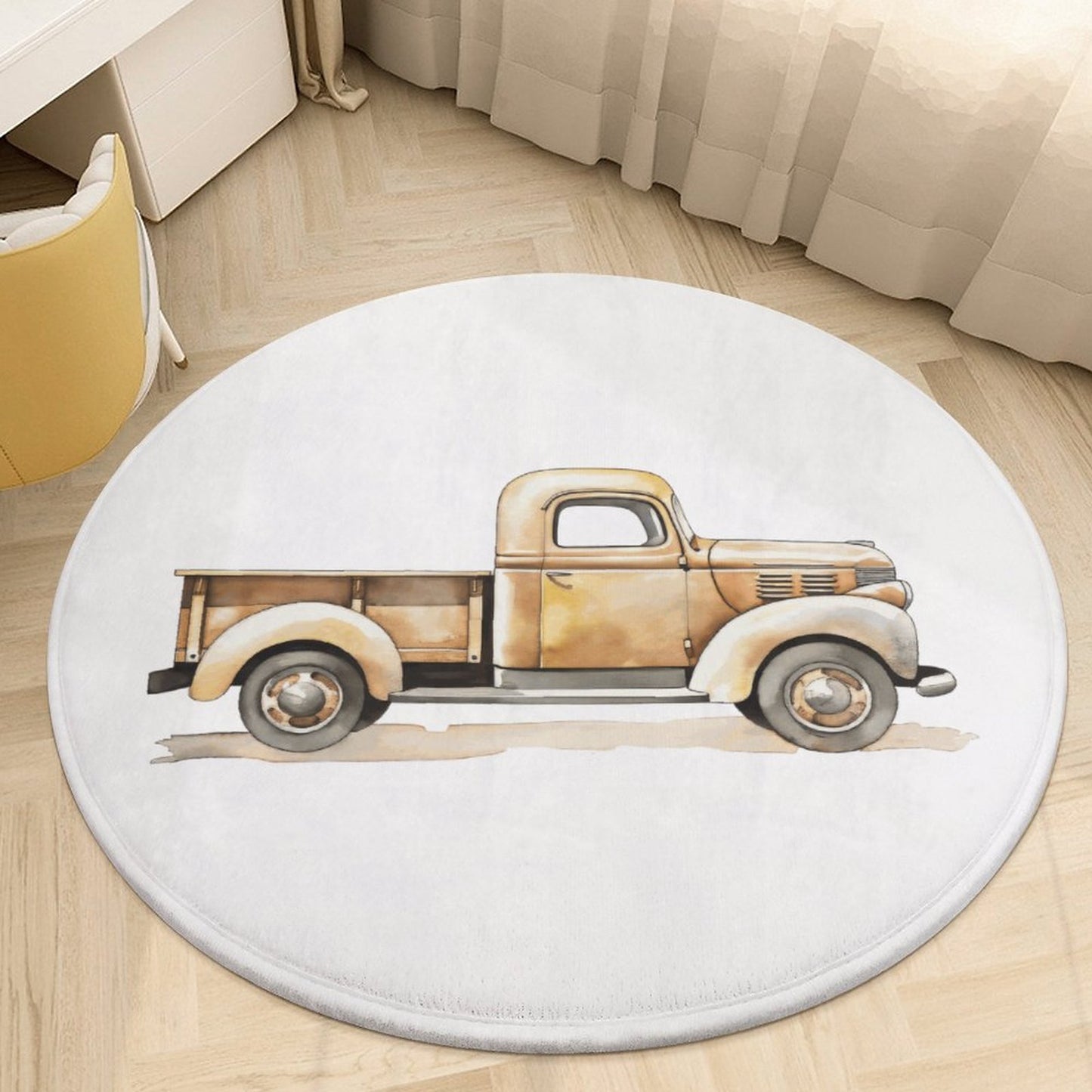 Round Bath Mat- Vintage Trucks