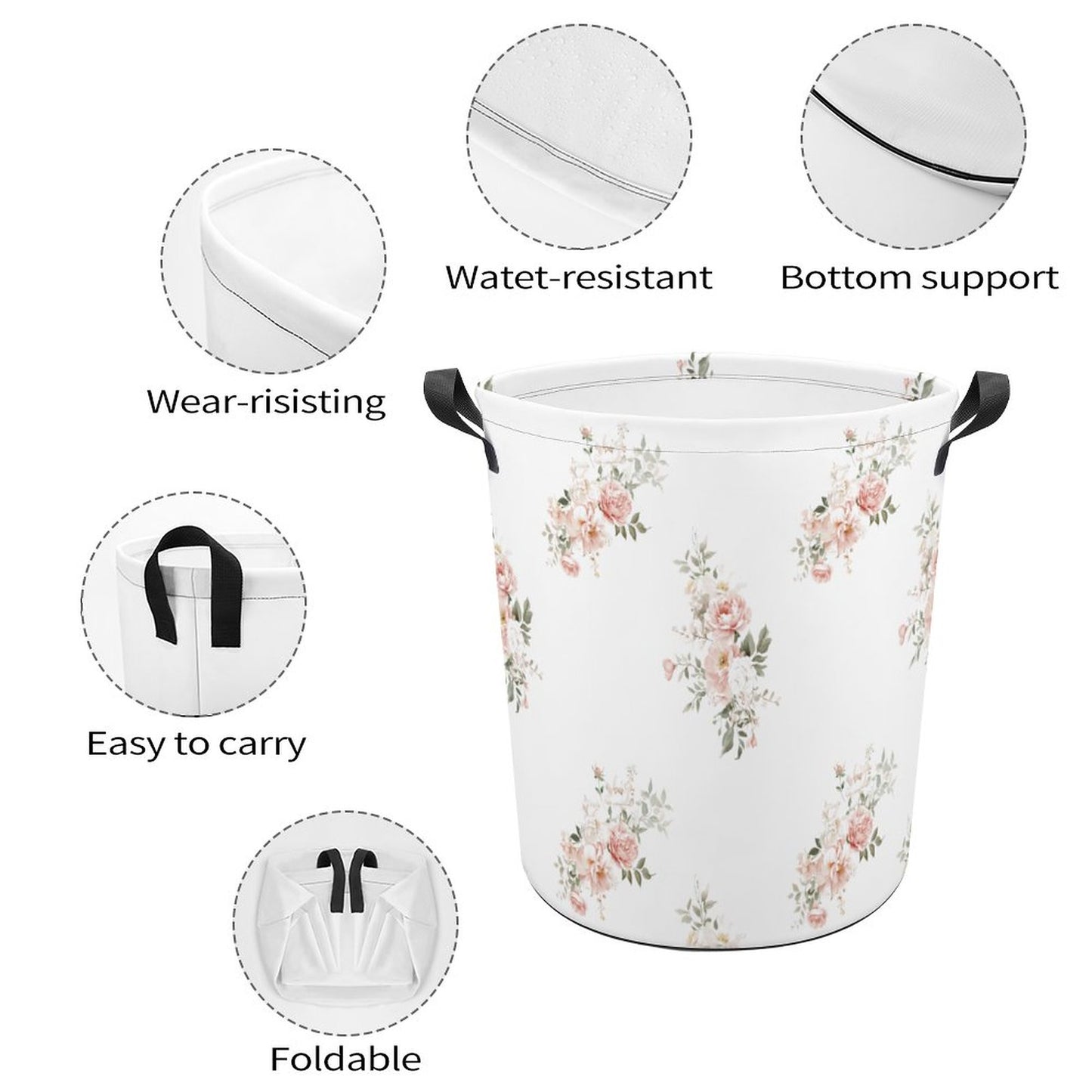 Collapsible Laundry Hamper-Elegant Coral Floral