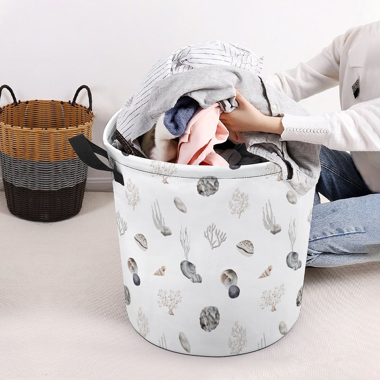 Collapsible Laundry Hamper- Watercolor Coastal