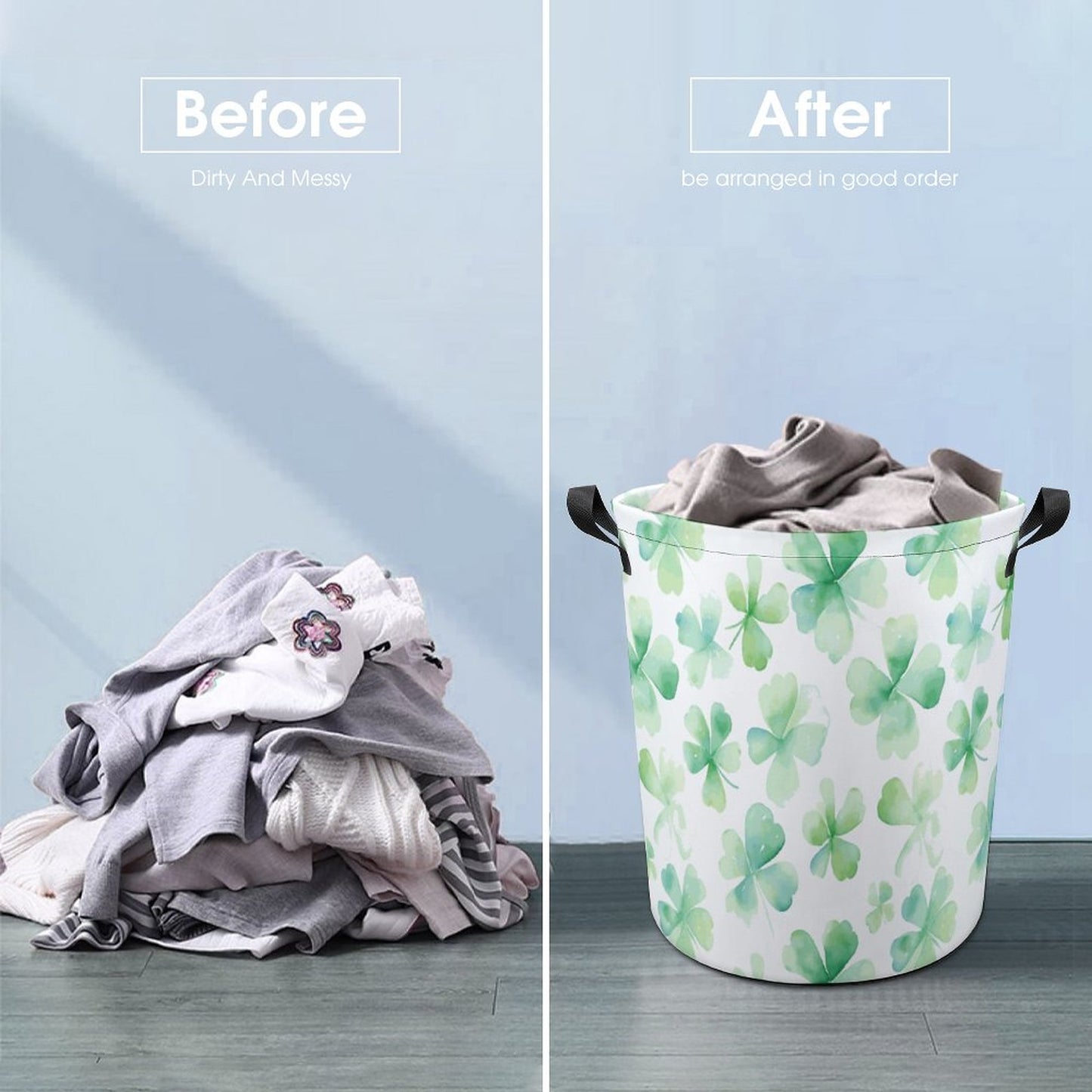 Collapsible Laundry Hamper- Watercolor Clovers